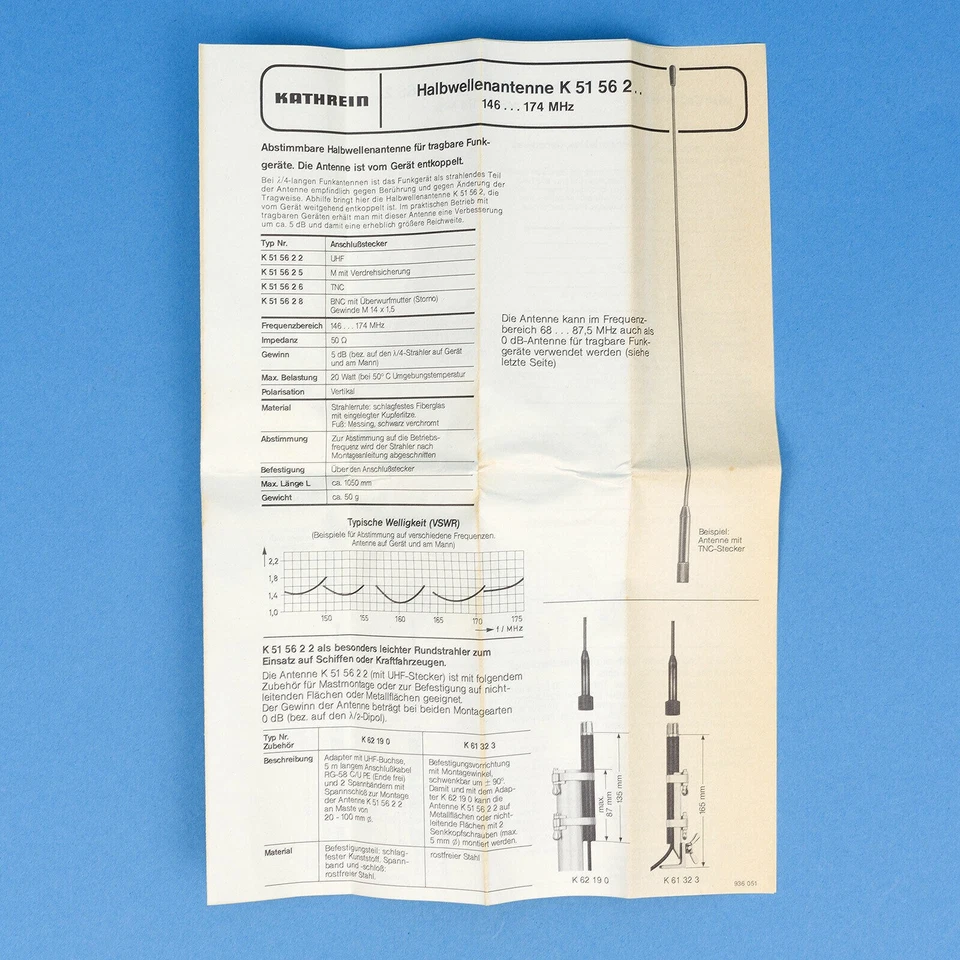 KATHREIN K515628 Ersatzstrahler Antennenstab 146-174 MHz Halbwelle mit M14 - Bild 4 von 4