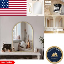 Modern Arched Wall Mirror 36" x 24" - Easy Install Shatterproof Design in Gold