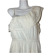 Old Navy Size S One Shoulder Eyelet Midi Dress Cream Lined Adjust Strap Ruffle