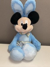 Disney Store 19" Mickey Mouse BLUE Easter Bunny Plush Stuffed Animal Plaid Bow