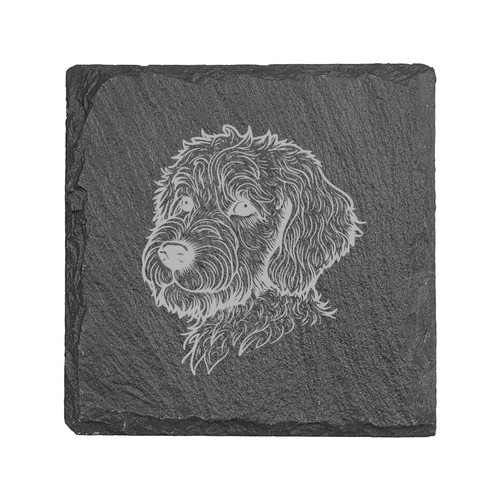 15oz Stemless Wine Glass Set - Golden Doodle + Slate Coaster - Picture 2 of 4