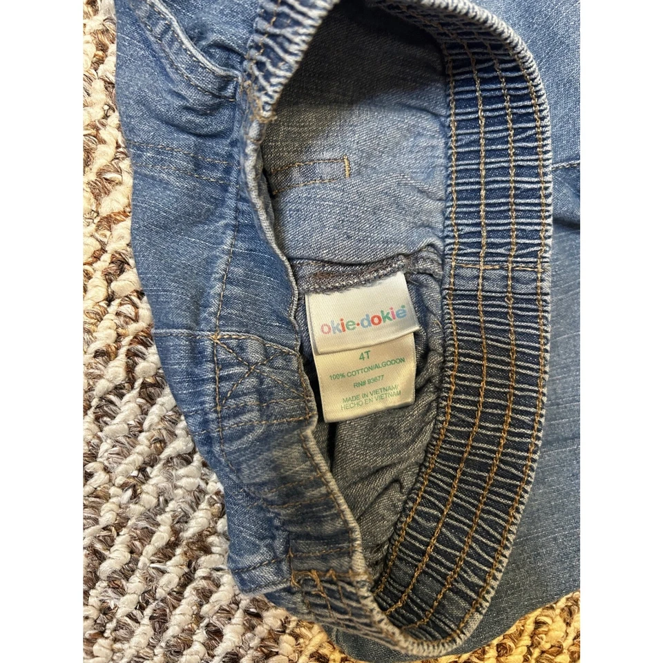Shorts jeans vintage Okie Dokie infantil elástico bolsos na cintura azul 4T criança - Imagem 3 de 3