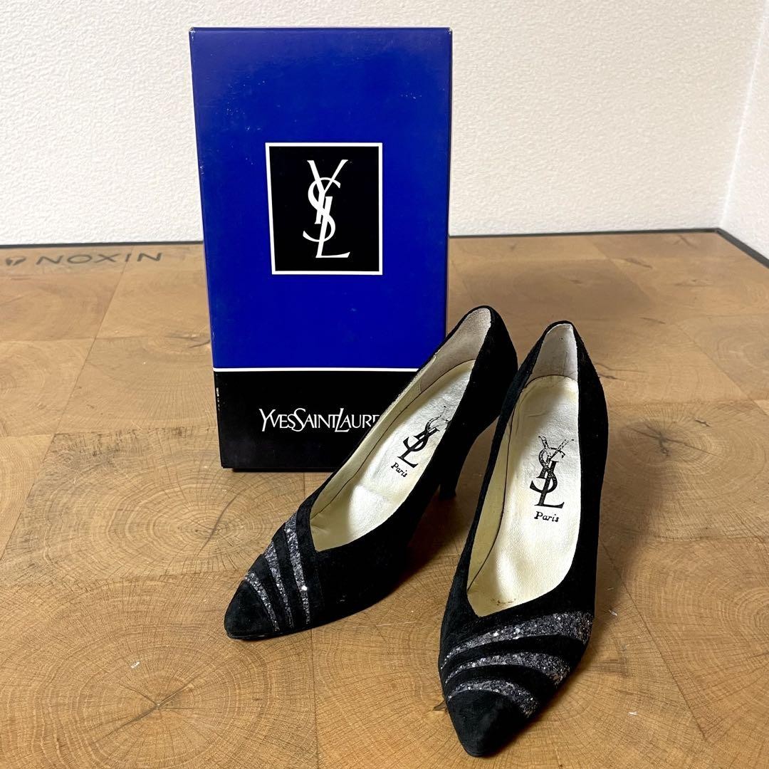 Saint Laurent decolte tacco YSL EU36 US6 nero scamosciato tacco alto 09786a