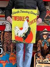 Antique Vintage Style Metal Sign Tweedle Chicks Rooster Chicken Made in USA