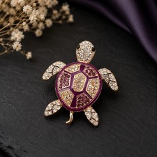Rhinestone Turtle Brooch Enamel Style Ocean Animal Lapel Pin Fashion Accessory