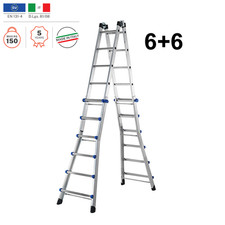Échelle télescopique 6+6 barreaux en alu, charge 150 kg