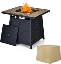 28 Inches Propane Fire Pit Table, 40,000 BTU Square Fire Table with Lid, Lava St