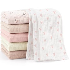 6 PCS Large Muslin Burp Cloths 100 Cotton Soft Baby 23.6"x23.6" Pink Print