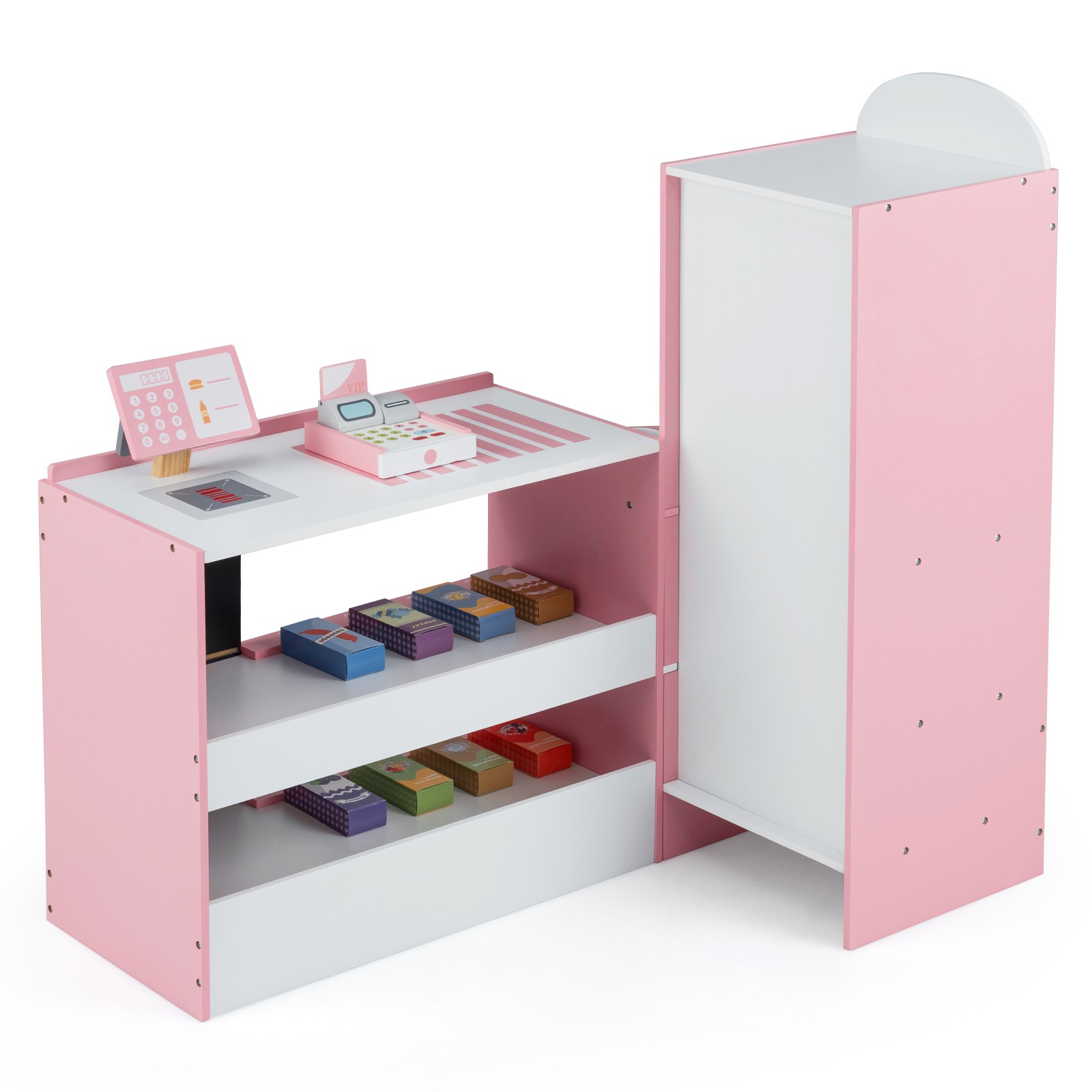 как выглядит Kids Grocery Store Playset Wooden Supermarket Play Toy Set with Cash Register фото
