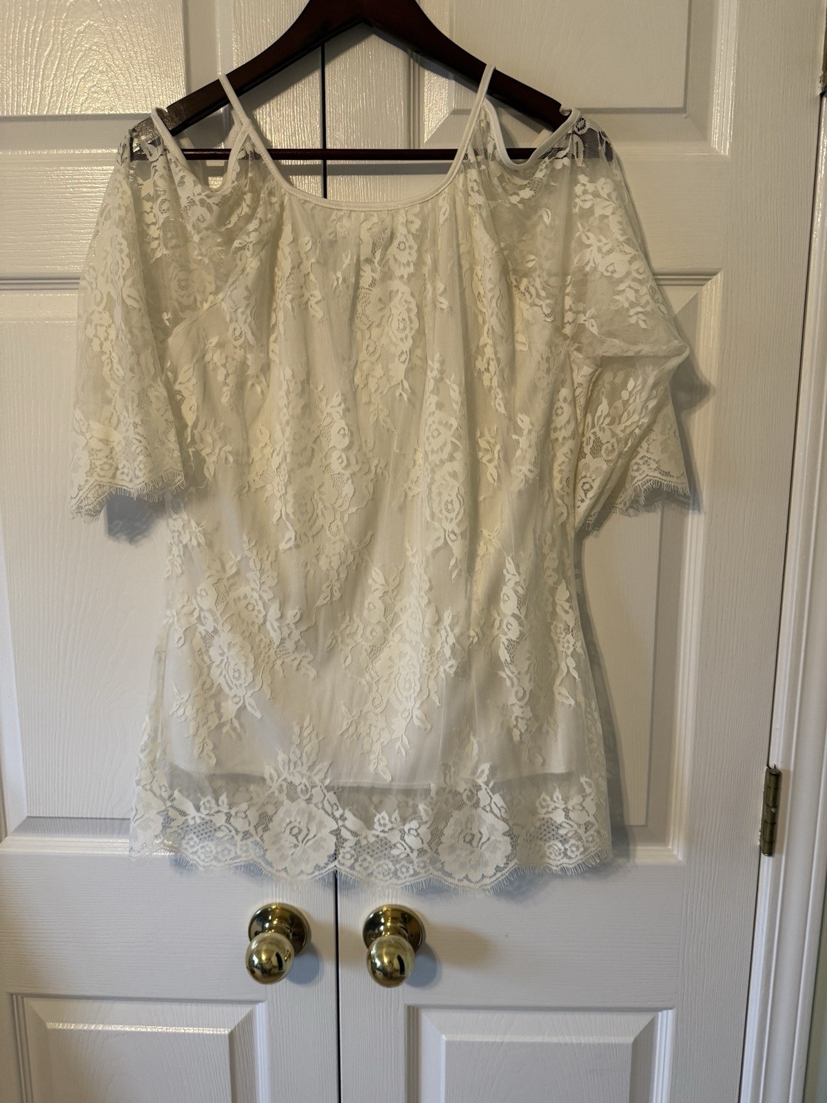 Shannon Ford Boho Ivory Eyelash Lace Cold Shoulder Flutter Sleeve Tunic - Size L