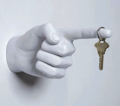 Ceramic One Pointing Finger Wall Mount 8'' Art Home Decor Hat Rack Hook Sculpture