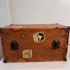 Vintage Cass Toy Box Trunk Wood & Metal Decoupage Steamer Toy Chest