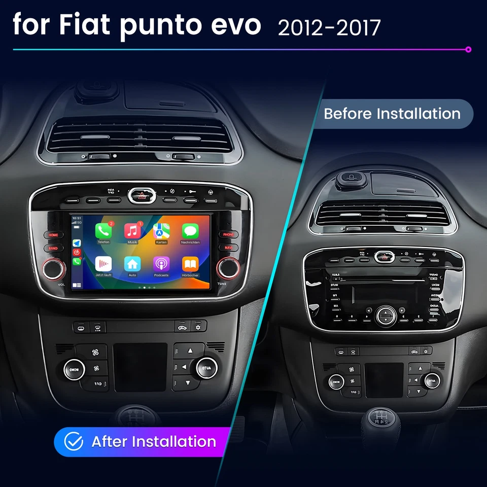 Autoradio Für Fiat Grande Punto EVO Linea 2012-2015 Carplay Android 14 GPS Navi - Bild 3 von 4
