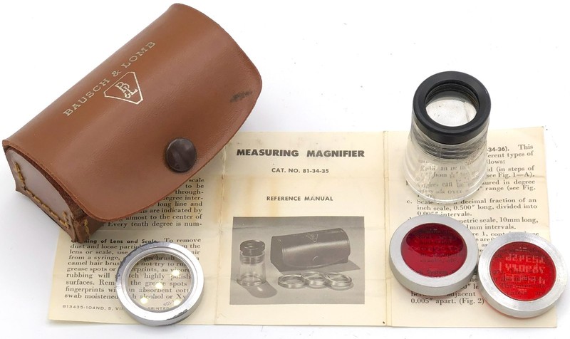 Vintage Bausch & Lomb 81-34-35 Measuring Magnifer 7X with Leather Case 