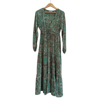 Karma Highway Paisley Floral Maxi Dress Womens One Size Boho Chic Artsy Green