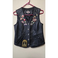 Harley Davidson Womens Vintage Leather Biker Vest S Pins Patches Fallen Heroes