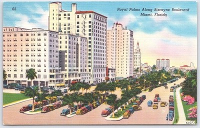 Vintage Linen Postcard Royal Palms Biscayne Blvd Miami FL