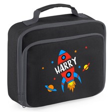 Kids Personalised Rocket Ship Lunch Bag Custom Name Back to School Nursery Gift