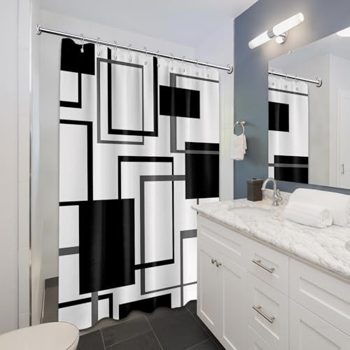 Shower Curtain Geometric Shower 60"W x 72"L (Pack of 1) Black and White - Bild 5 von 7