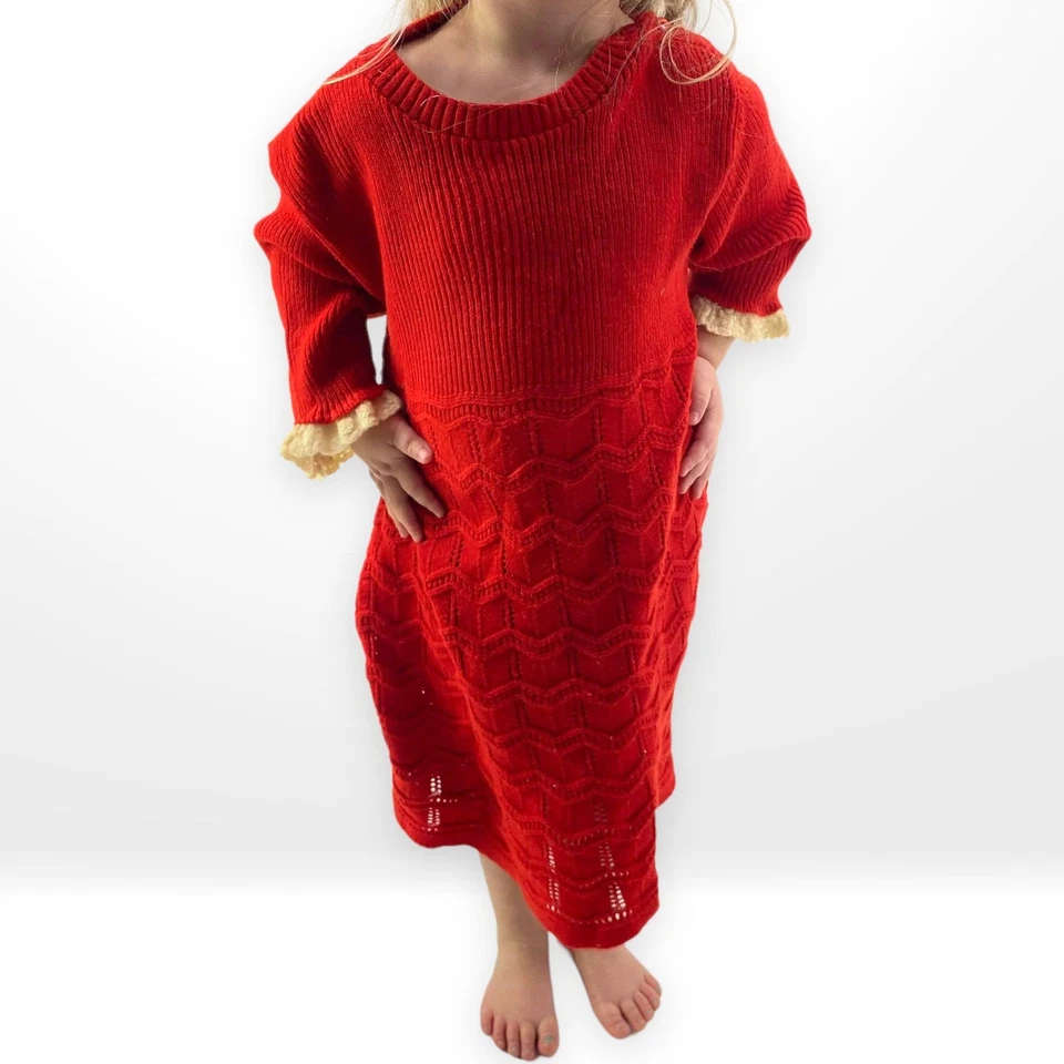 Vestido Suéter Acanalado Media Manga Tejido Rojo Inglés Años 80 Vintage Foto 2 de 4