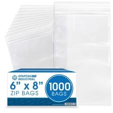 - 6” X 8” (1000 Count) 2 Mil Clear Reclosable Zip Plastic Poly Bags with Rese...