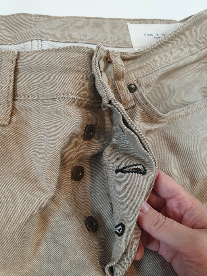 Pantalones de mezclilla Rag & Bone para hombre 36x32 (se adapta a 36x30) beige caqui calce 2 ajustados 5 bolsillos Foto 4 de 4