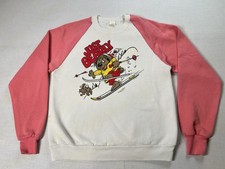 Vintage 1970s Just Beary Ski Bear Raglan Sweatshirt USA Made 50/50 Fleece