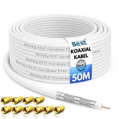Germany B.e.s.t Koaxialkabel 50m SAT-Kabel | 4K Ultra HD | Class A+ | DVB-S/S2