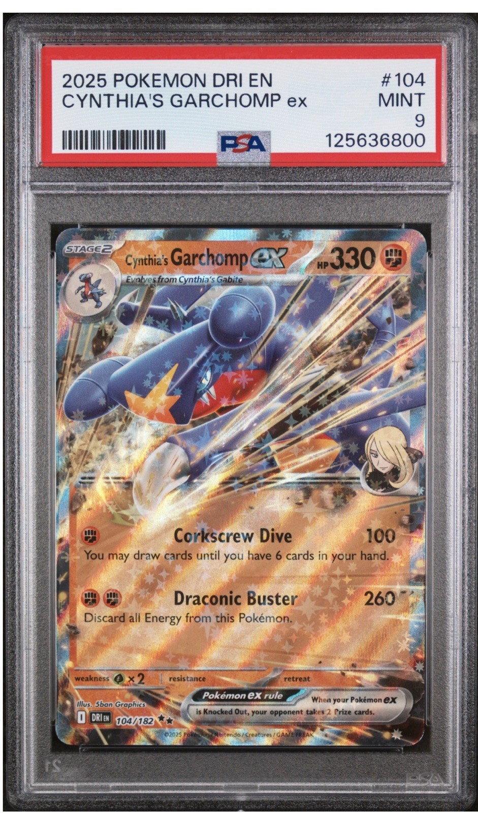 PSA 9 CYNTHIA'S GARCHOMP EX 104/182 - DESTINED RIVALS RARE HOLO - GEM MINT