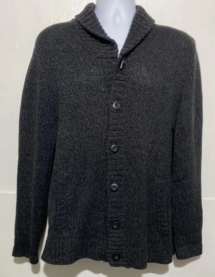 Cárdigan suéter Urban Pipeline para hombre grande gris cuello chal botón delantero tejido Foto 2 de 4