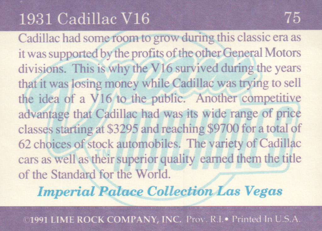 1931 Cadillac V16, Imperial Palace Coll., Las Vegas, Trading Card Not