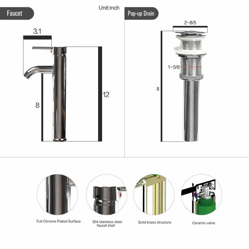 Modern Bathroom Vessel Sink Combo Vanity Basin Bowl Ceramic Glass Faucet & Drain - Picture 3 of 101