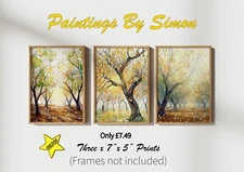 Vibrant Autumn Landscape, Watercolor Painting Print Set of 5"x7" on Matte Paper
