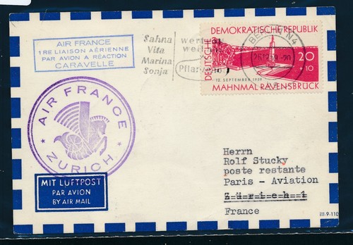 0474) Switzerland, AF FF Zurich-Paris 2.1.60, map from GDR - Picture 1 of 2