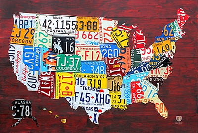 POSTER: LICENSE PLATES MAP OF UNITED STATES OF AMERICA USA 24x36 Wall Poster