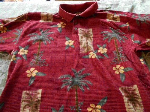 Tommy Bahama Polo Shirt Men Large Maroon Floral Palm Tree Hawaii Aloha Resortwea - Picture 6 of 10