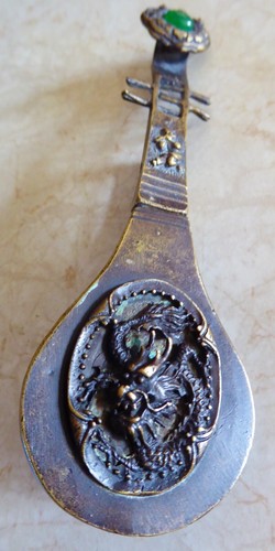 CHINESE LOCK BRASS 1830 WITH JADE VERY ORNATE FREE SHIPPING TO ENGLAND - Picture 5 of 12