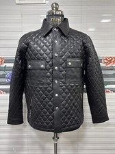 Giacca biker camicia nera trapuntata uomo 100% vera pelle giacca maniche lunghe
