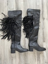 ZARA OVER KNEE HIGH BOOTS Mit Fransen STIEFEL Schwarz Gr. 36
