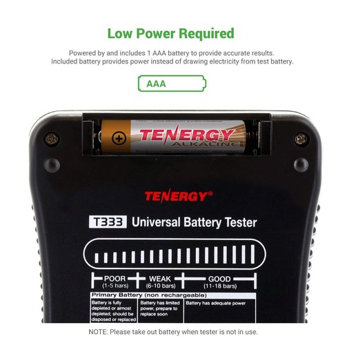 Probador de batería universal Tenergy T-333 AA/AAA/C/D/9V/CR123A/CR2/CRV3/2CR5/CRP2 - Imagen 5 de 11