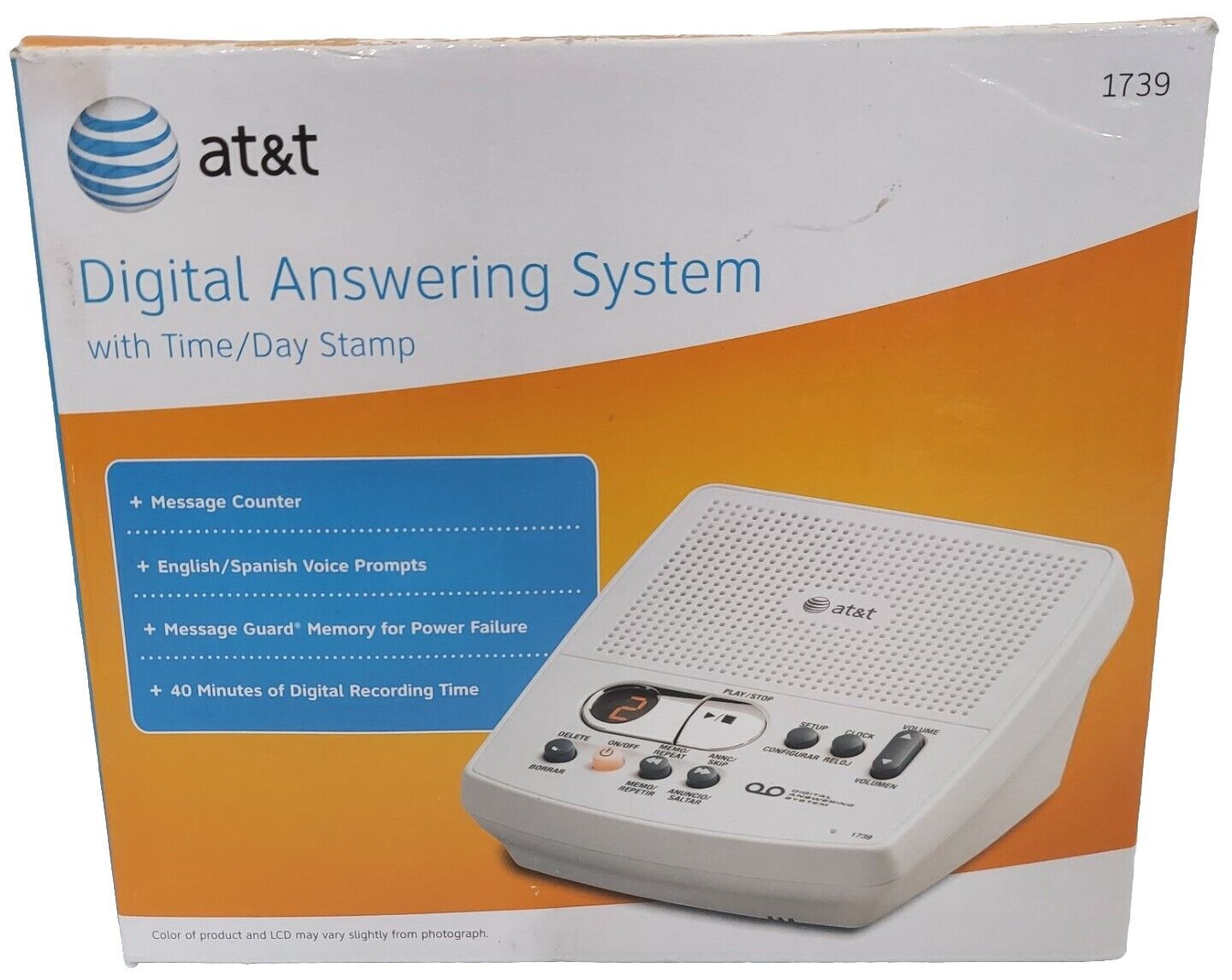 New AT&T Digital Answering Machine System Model 1739 w/ Time Day Stamp