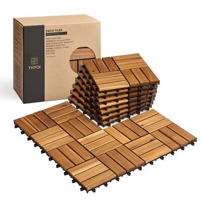 10 Pcs Interlocking Deck Tiles 12'' x 12'', Patio Flooring Outdoor Waterproof, ...