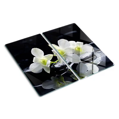 TULUP Glas-Herdabdeckplatte Ceranfeldabdeckung Zweiteilig 2x30x52 Orchidee