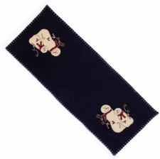 New Primitive Christmas Black Wool APPLIQUED CANDY CANE SNOWMAN TABLE RUNNER