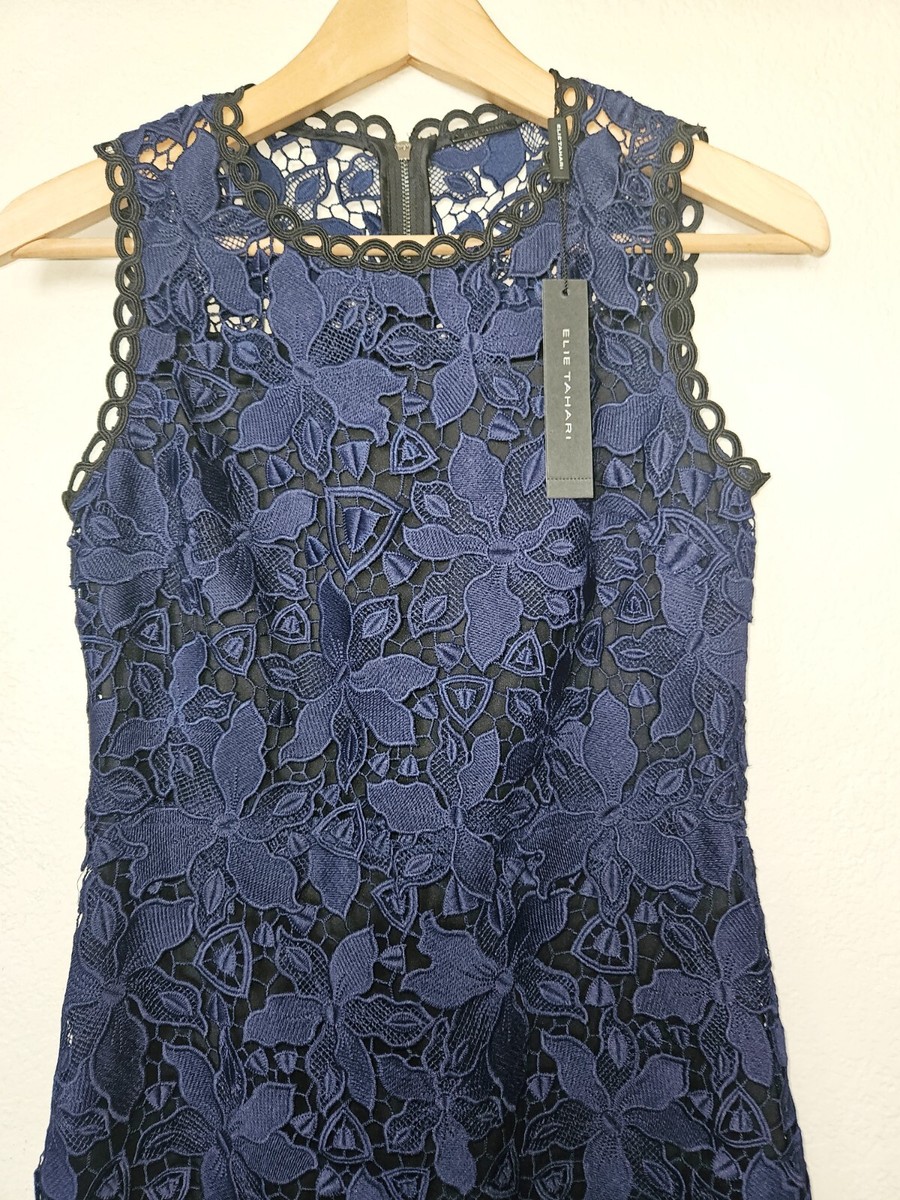 NWT Elie Tahari Ophelia Floral Lace Dress Size 0 Ocean Blue Black Retail $398 | eBay NWT Elie Tahari Ophelia Floral Lace Dress Size 0 Ocean Blue Black Retail $398 | eBay