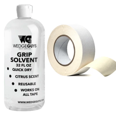 WEDGE GUYS Golf Club GRIP KIT 32oz Grip Solvent + 2" x 36 yard Double Side Grip Tape Roll