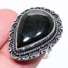 Natural Golden Sheen Obsidian Gemstone 925 Sterling Silver Ring Size 8 US