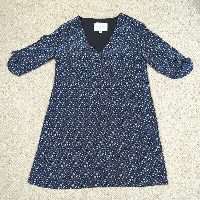 Amour Vert Dress Womens S Blue Floral 100% Silk Body Slit Julianne Shift Mini 
