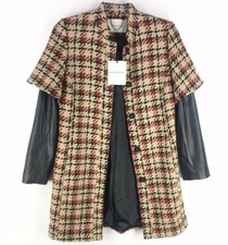 Maria Cher Multicolor Bordeaux Wool Black Faux Leather Sleeve Jacket (42) *new*