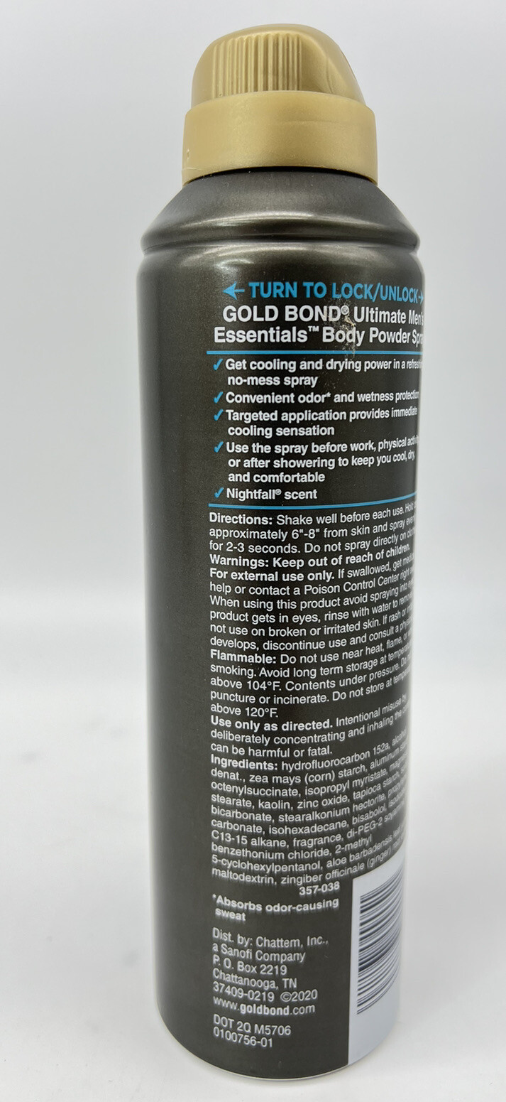 Gold Bond Ultimate Men's Essentials Body Powder Spray Nightfall Talc-Free 7 oz.